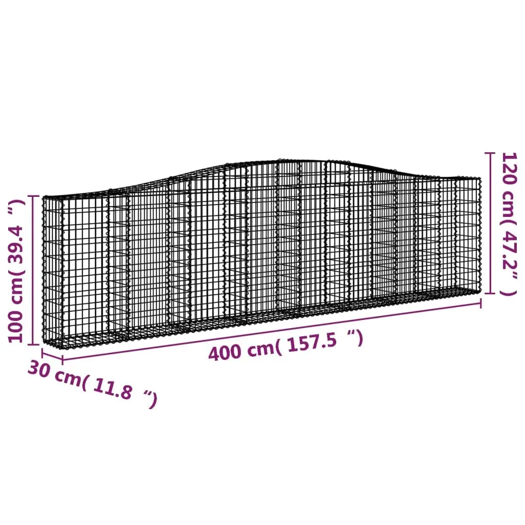 Arched Gabion Baskets Galvanised Iron 400 x 30 x 100120 cm Silver 4 Piece