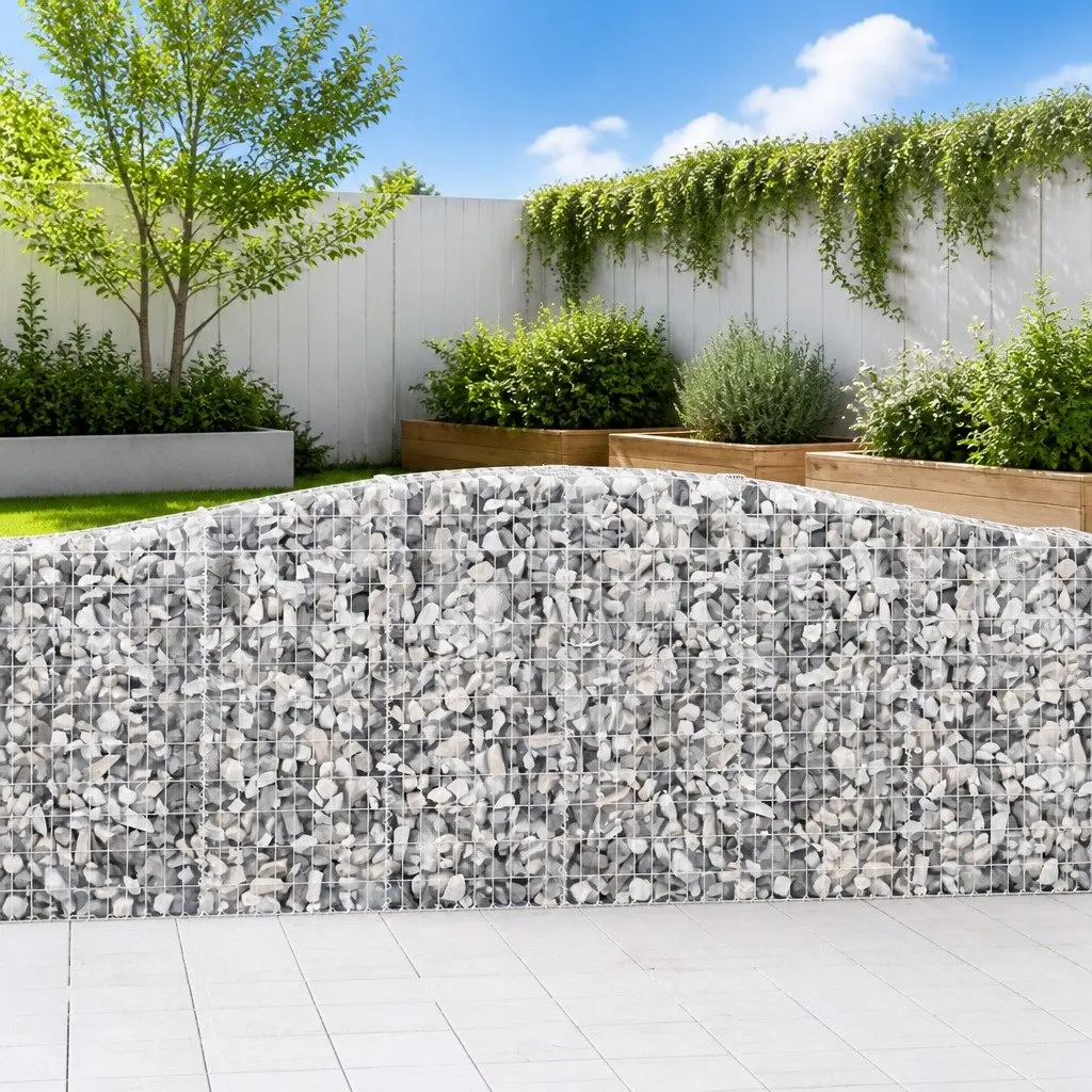 Arched Gabion Baskets Galvanised Iron 400 x 30 x 100120 cm Silver 7 Piece