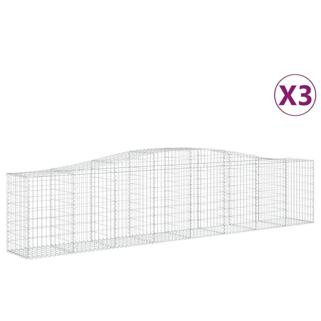 Arched Gabion Baskets Galvanised Iron 400 x 50 x 80/100 cm Silver 3 Piece Garden Barrier Retaining Wall Decorative Outdoor