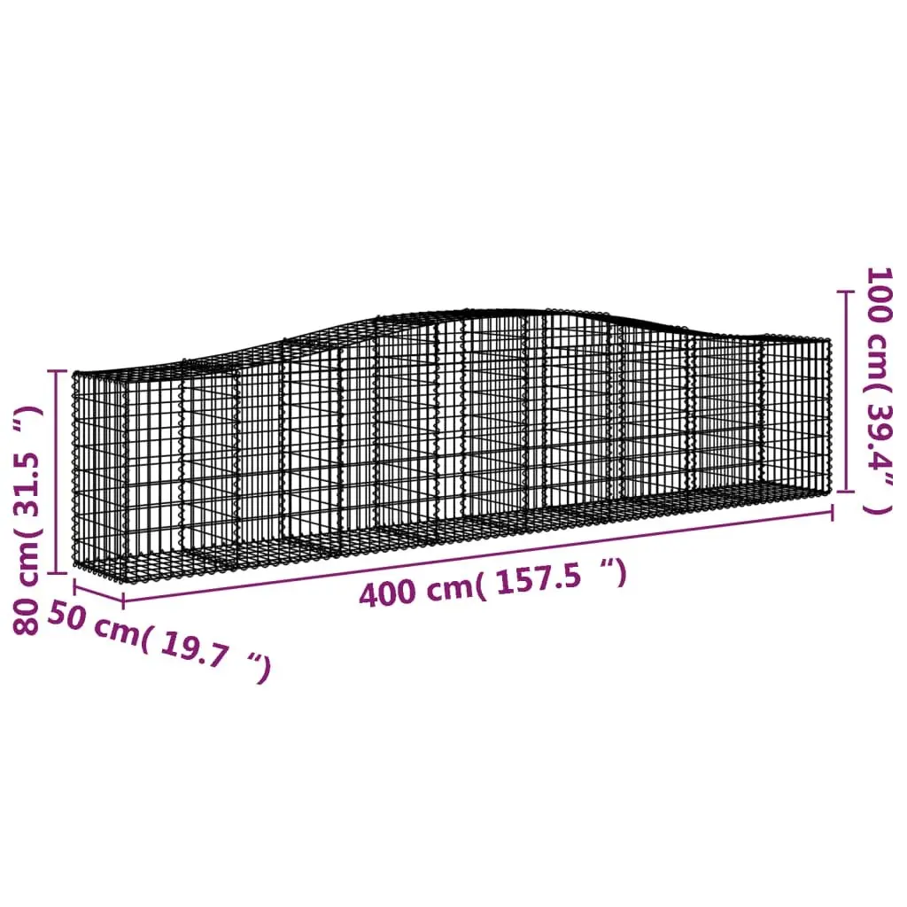 Arched Gabion Baskets Galvanised Iron 400 x 50 x 80/100 cm Silver 3 Piece Garden Barrier Retaining Wall Decorative Outdoor