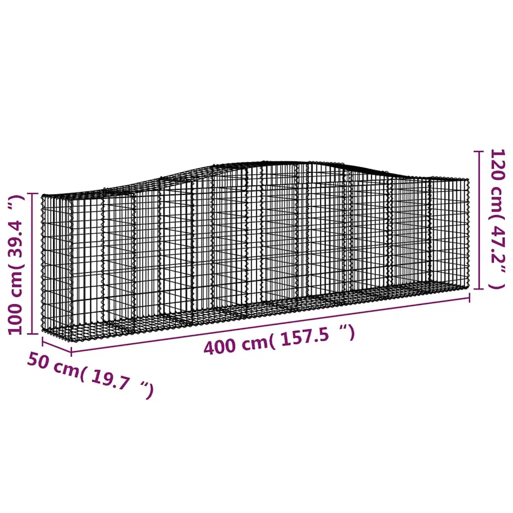 Arched Gabion Baskets Galvanised Iron 400x50x100120 cm Silver 9 Piece Garden Retaining Wall Decorative