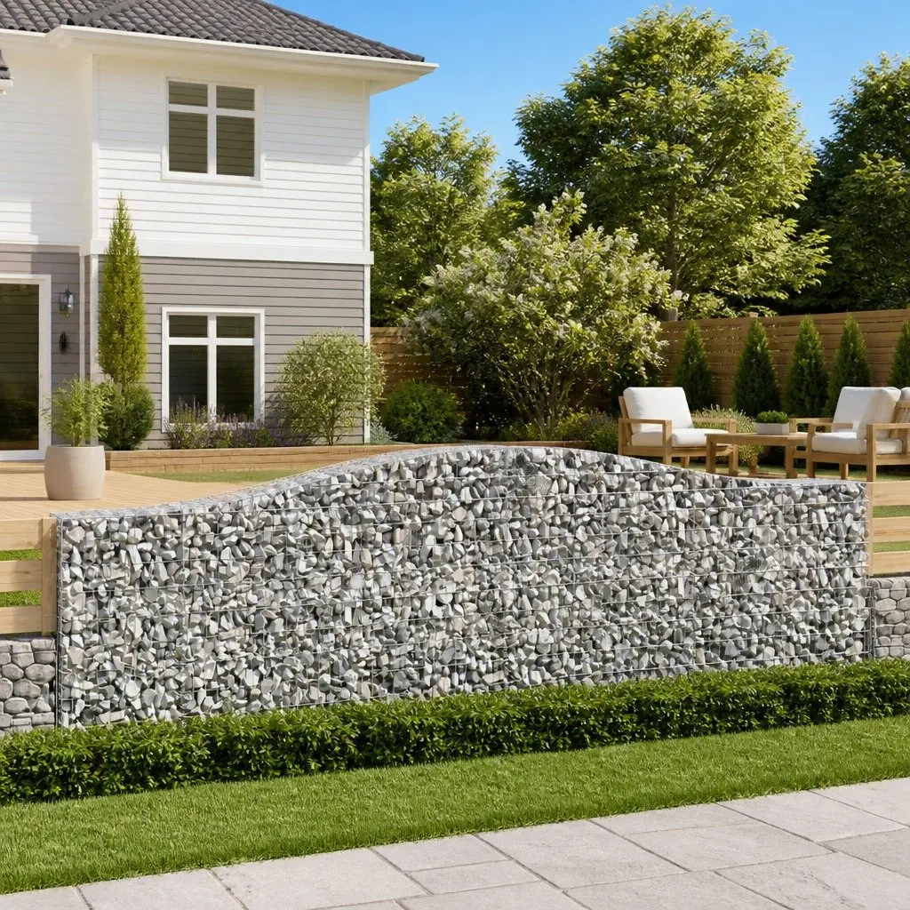 Arched Gabion Baskets Galvanised Iron 400 x 50 x 120140 cm Silver 3 Piece Garden Barrier Retaining Wall Decorative Outdoor