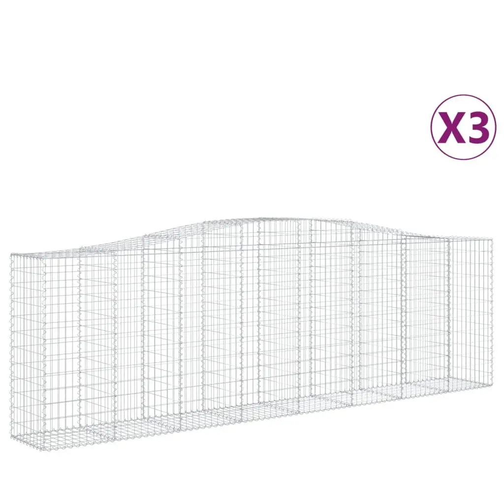 Arched Gabion Baskets Galvanised Iron 400 x 50 x 120140 cm Silver 3 Piece Garden Barrier Retaining Wall Decorative Outdoor