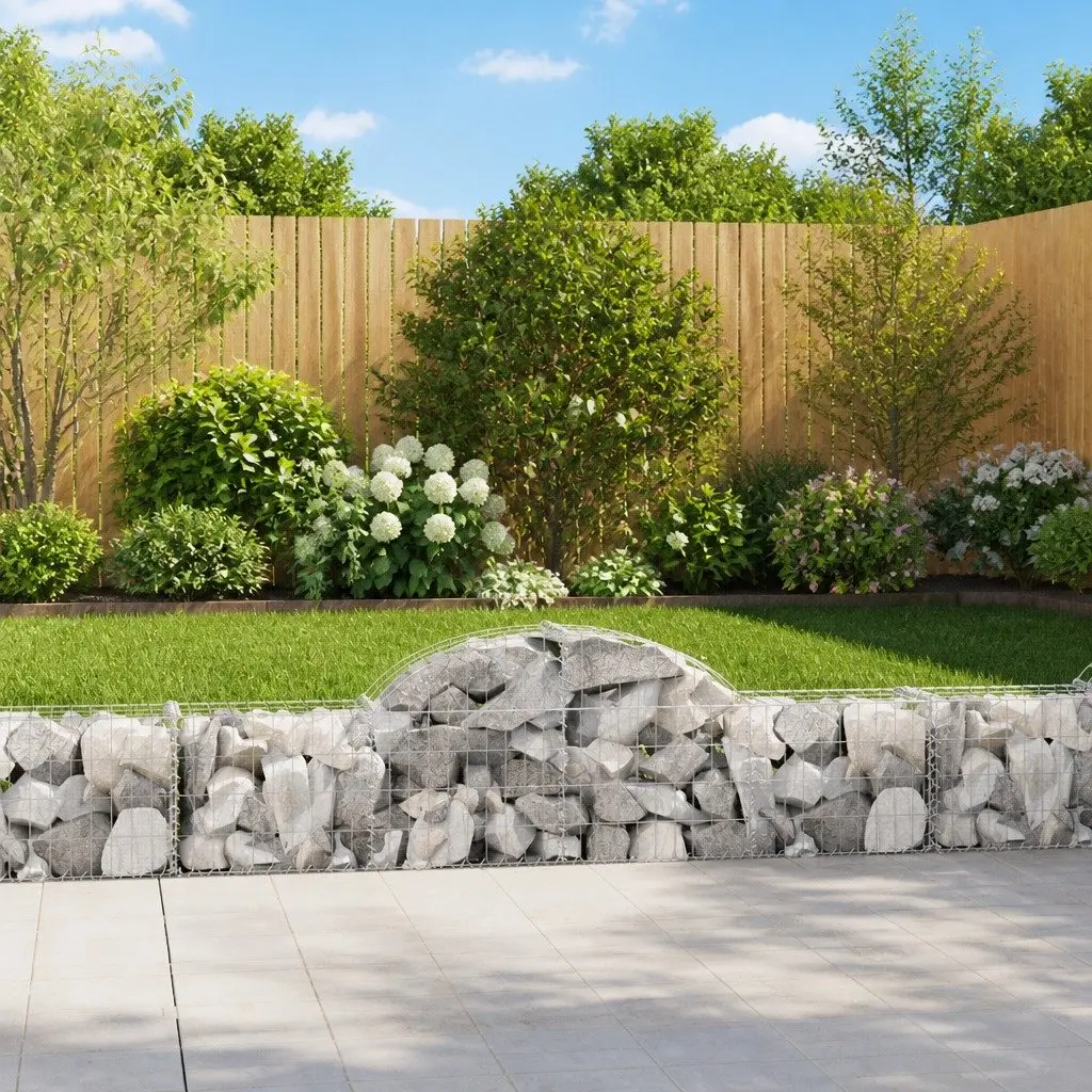 Arched Gabion Baskets Galvanised Iron 200 x 30 x 40/60 cm Silver 2pcs Garden Retaining Wall Decorative Barrier