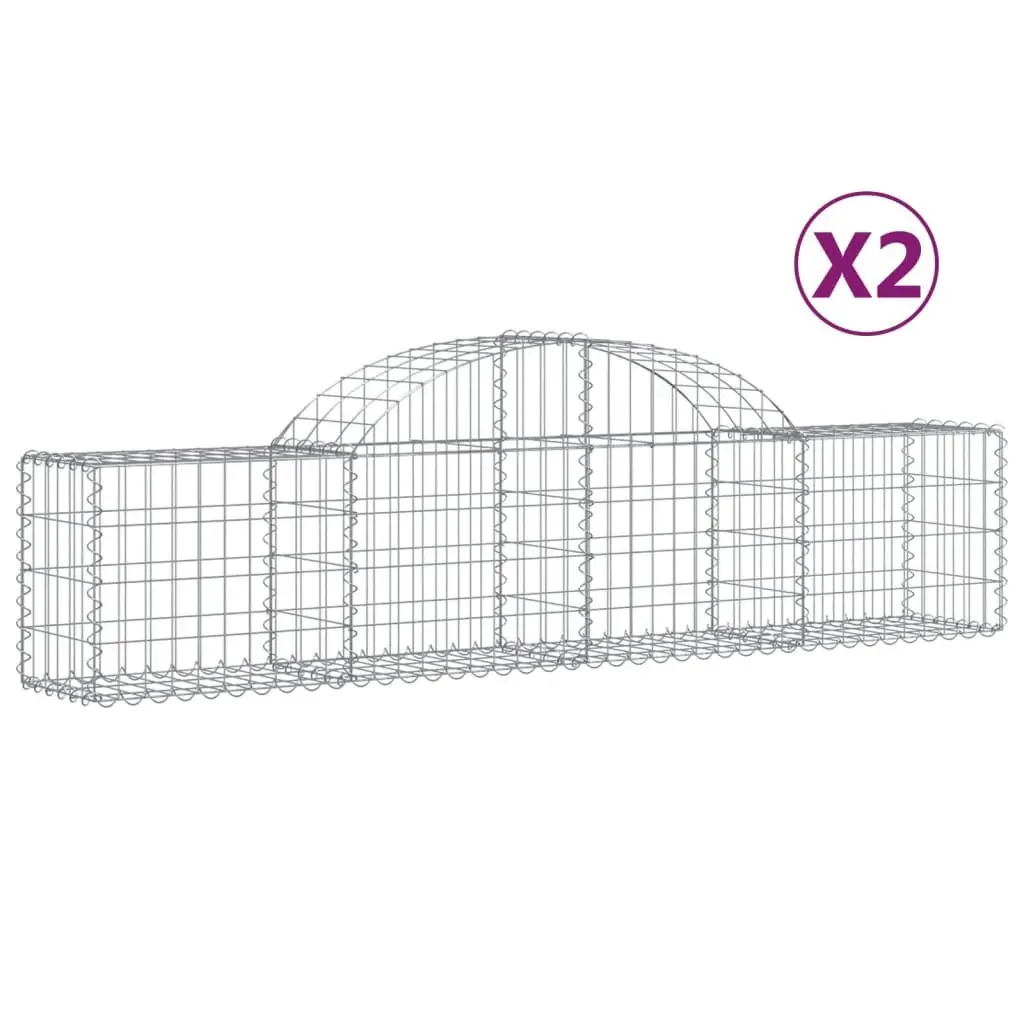 Arched Gabion Baskets Galvanised Iron 200 x 30 x 40/60 cm Silver 2pcs Garden Retaining Wall Decorative Barrier