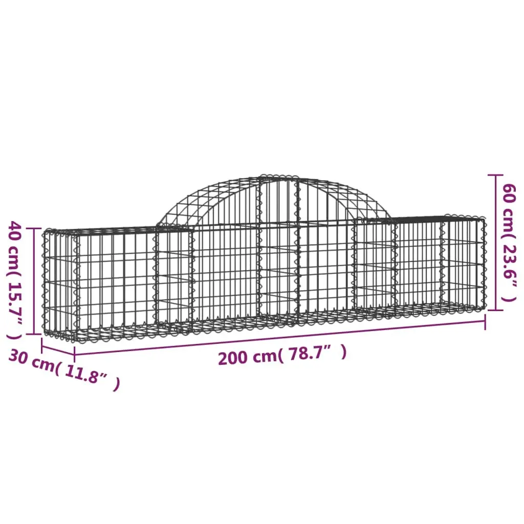Arched Gabion Baskets Galvanised Iron 200 x 30 x 40/60 cm Silver 2pcs Garden Retaining Wall Decorative Barrier