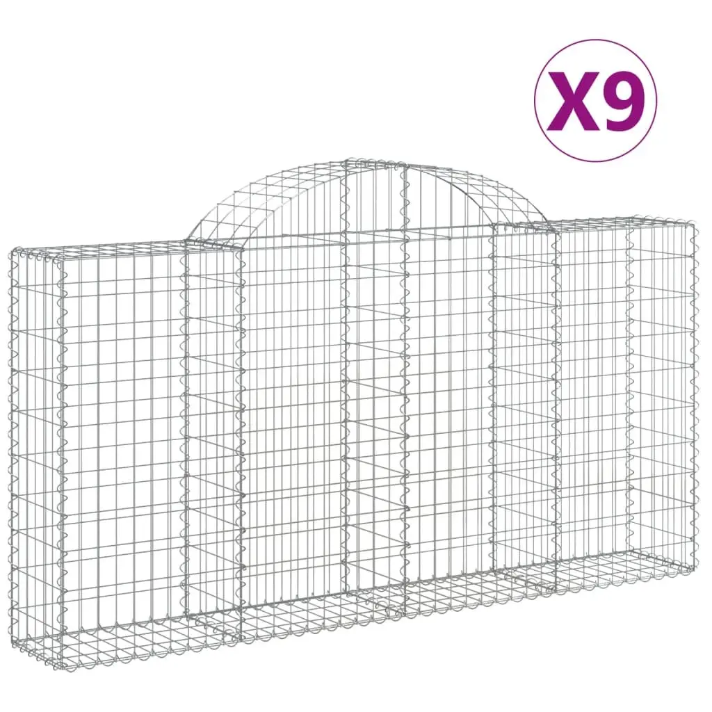 Arched Gabion Baskets Galvanised Iron 200 x 30 x 100 120 cm Silver 9 Piece Garden Barrier Retaining Wall Decorative Outdoor