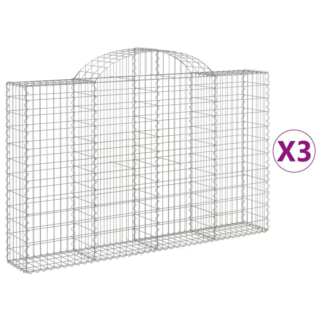Arched Gabion Baskets Galvanised Iron 200 x 30 x 120/140 cm Silver 3 Piece Garden Barrier Decorative Retaining Wall Outdoor