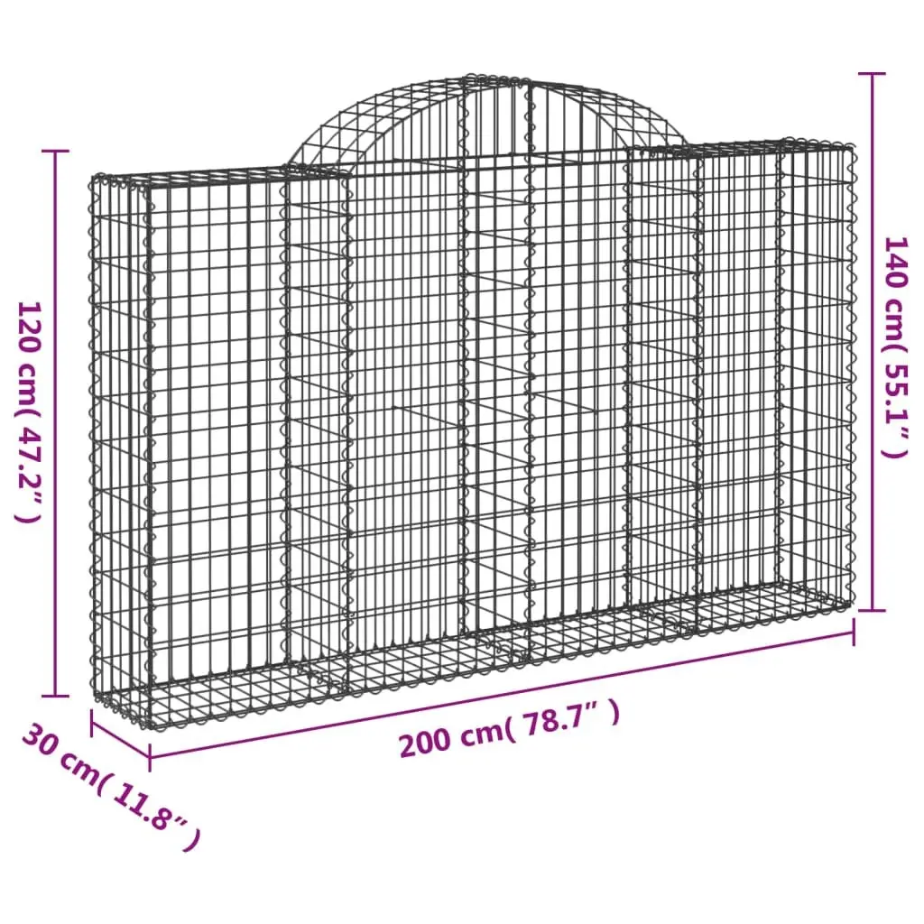 Arched Gabion Baskets Galvanised Iron 200 x 30 x 120/140 cm Silver 3 Piece Garden Barrier Decorative Retaining Wall Outdoor