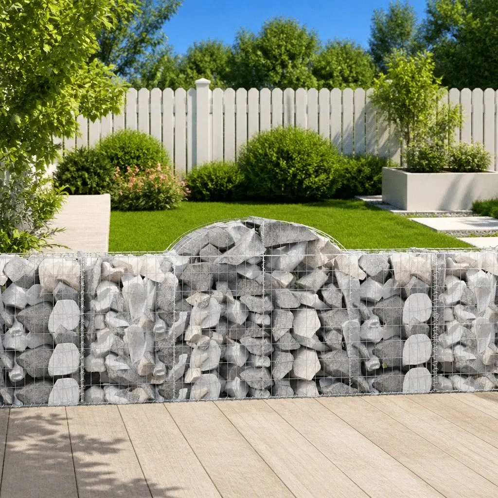 Arched Gabion Baskets Galvanised Iron 200 x 50 x 80/100 cm Silver 8 Piece Garden Barrier Retaining Wall