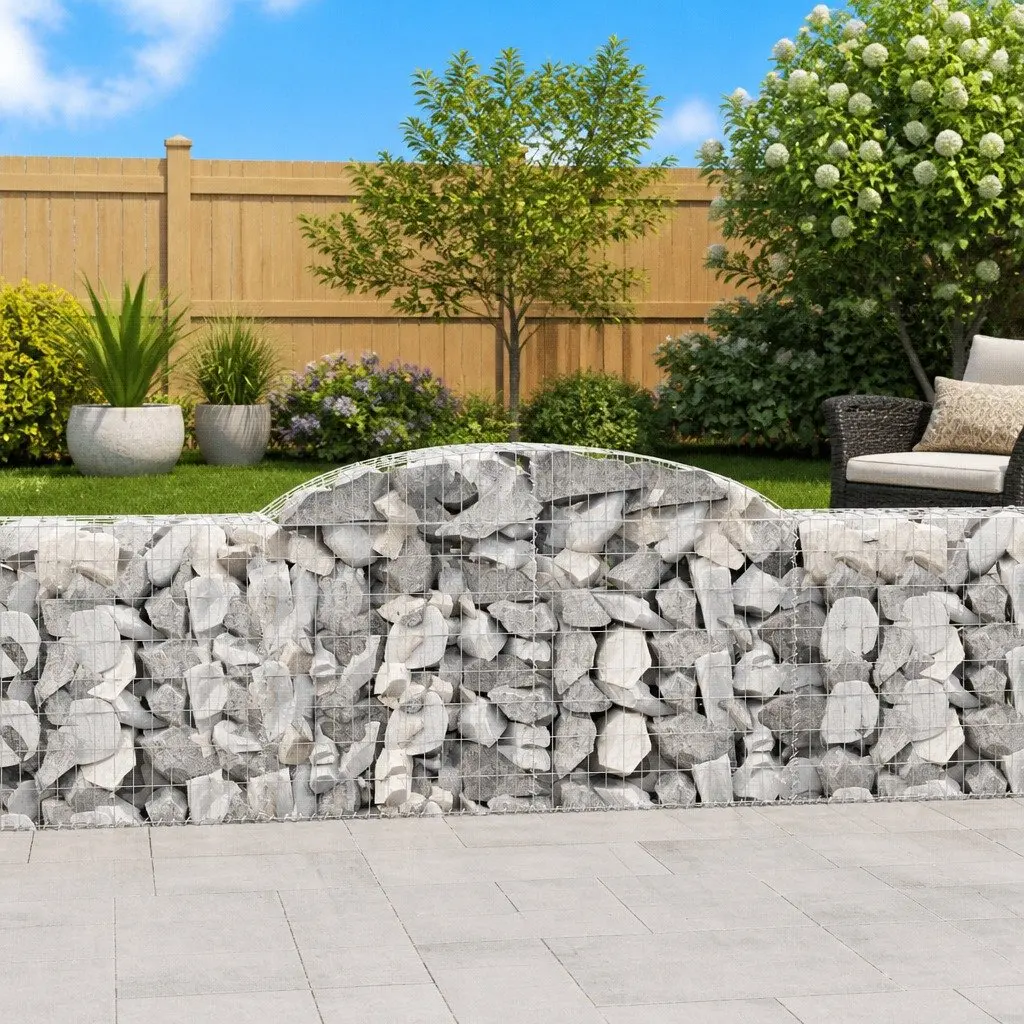 Arched Gabion Baskets Galvanised Iron 300x30x80/100cm Silver 2 Pack Garden Retaining Wall Barrier