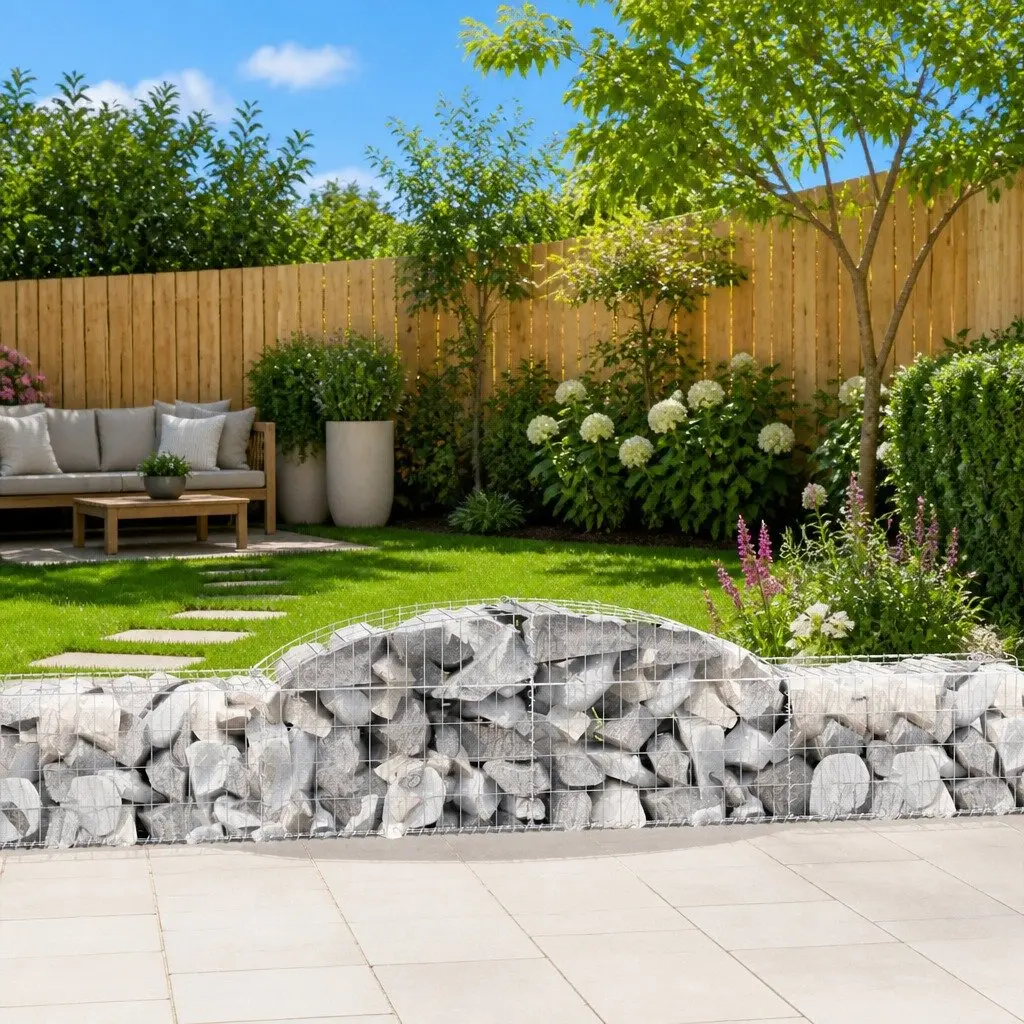 Gabion Baskets Galvanised Iron 300x50x40/60 cm Silver Arched Garden Retaining Wall Barrier 4 Piece