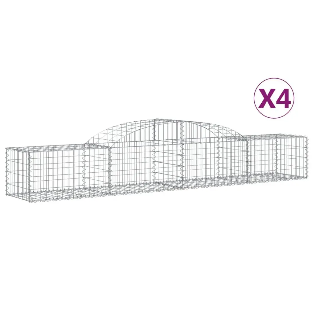 Gabion Baskets Galvanised Iron 300x50x40/60 cm Silver Arched Garden Retaining Wall Barrier 4 Piece