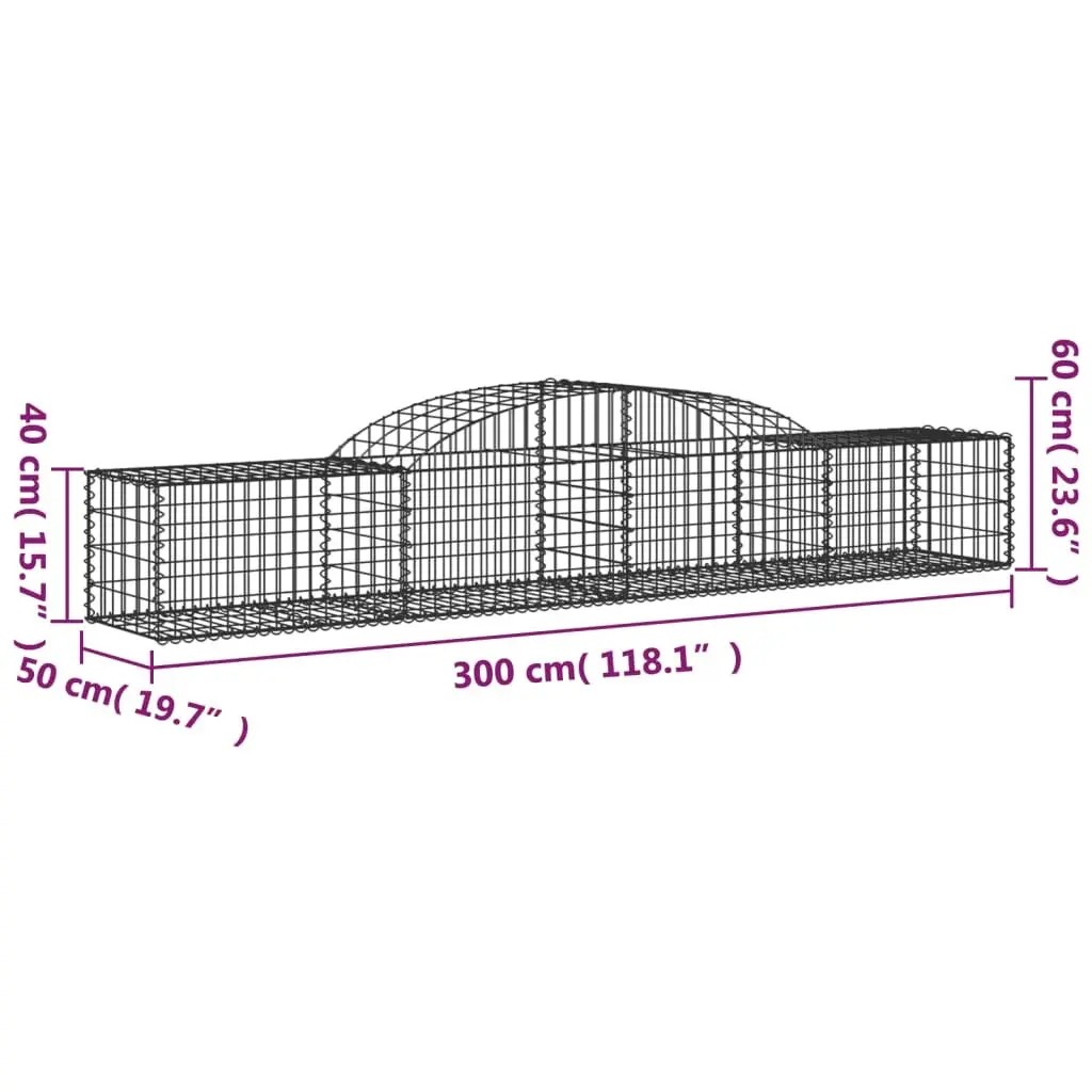 Gabion Baskets Galvanised Iron 300x50x40/60 cm Silver Arched Garden Retaining Wall Barrier 4 Piece