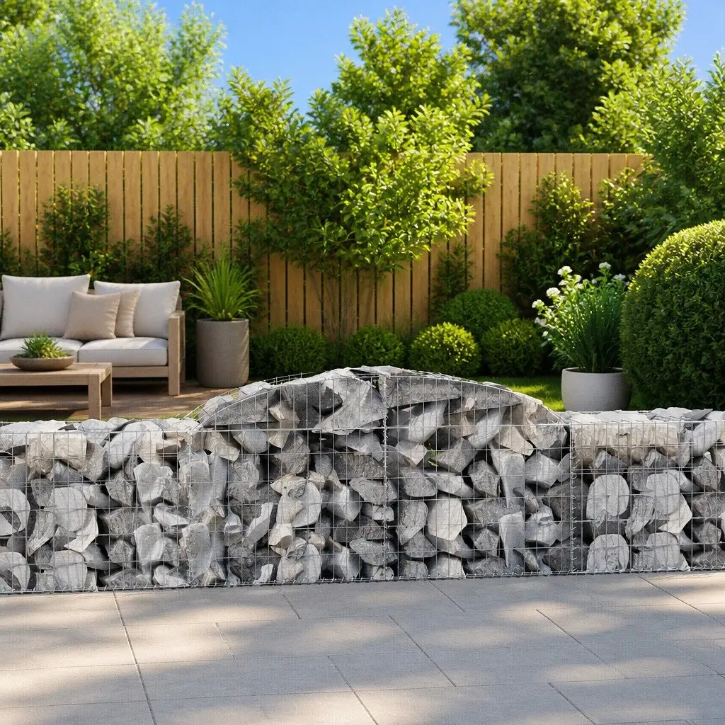 Arched Gabion Baskets Galvanised Iron 300 x 50 x 60/80 cm Silver 2 Piece