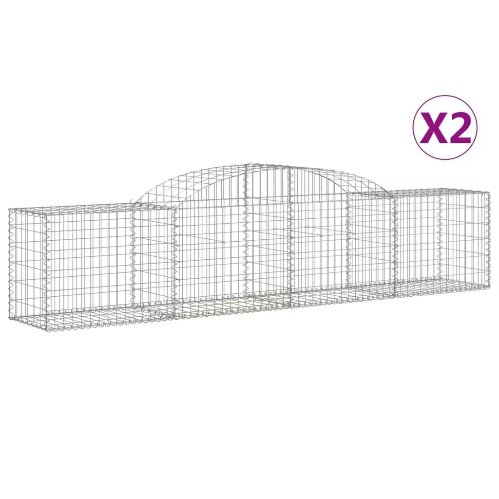 Arched Gabion Baskets Galvanised Iron 300 x 50 x 60/80 cm Silver 2 Piece