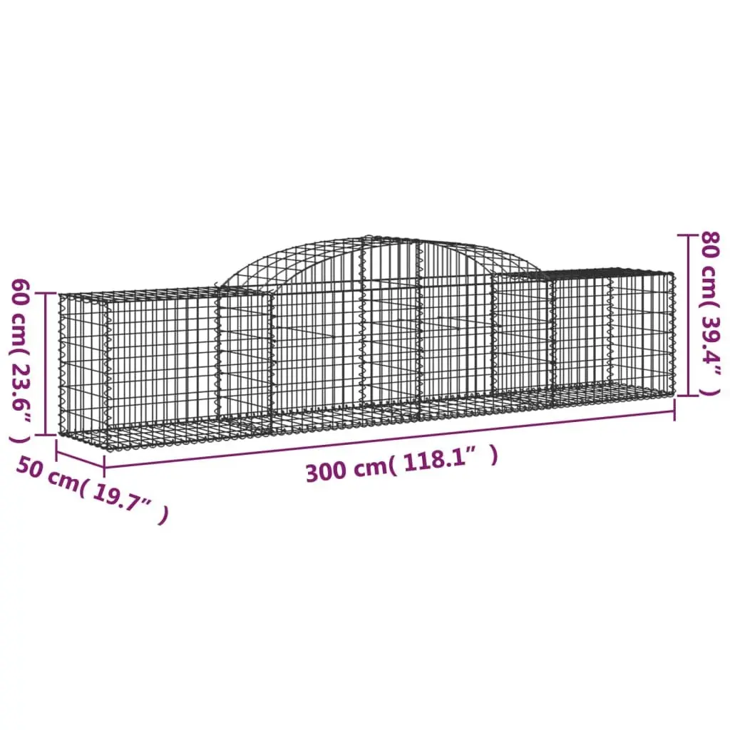 Gabion Baskets Set Galvanised Iron 300x50x60-80cm Silver 5 Piece
