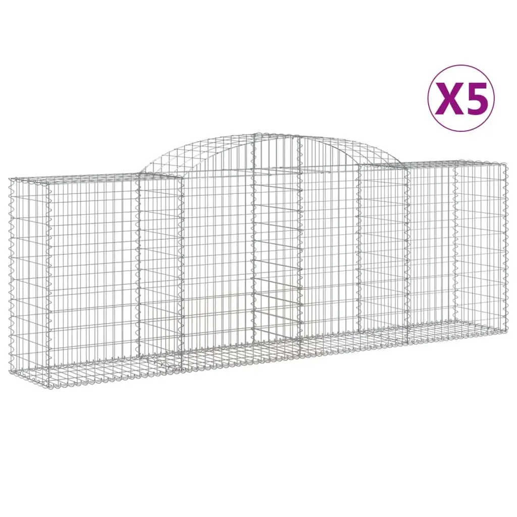 Arched Gabion Baskets Galvanised Iron 300 x 50 x 100120 cm Silver 5 Piece