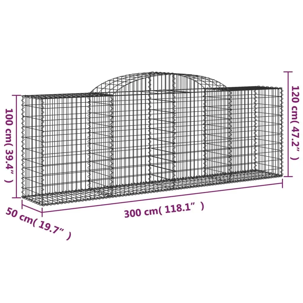 Arched Gabion Baskets Galvanised Iron 300 x 50 x 100120 cm Silver 5 Piece