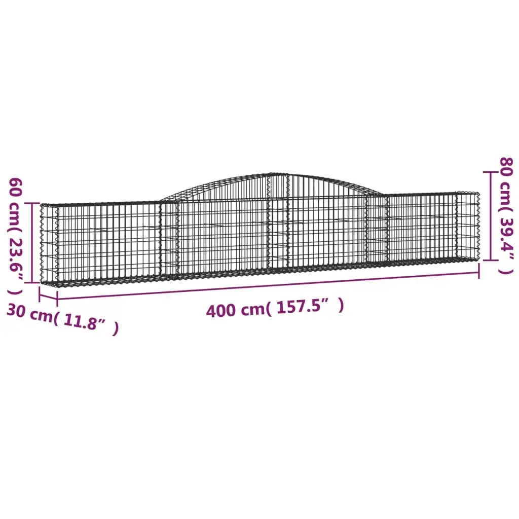 Arched Gabion Baskets 3 pcs 400x30x60/80 cm Silver Garden Retaining Wall Barrier