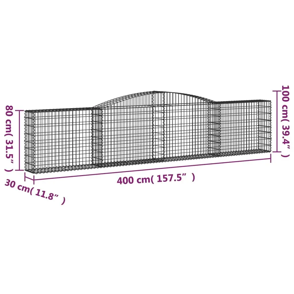 Gabion Baskets Galvanised Iron 400 x 30 x 80/100 cm Silver 5 Piece Garden Barrier Retaining Wall Decorative Outdoor