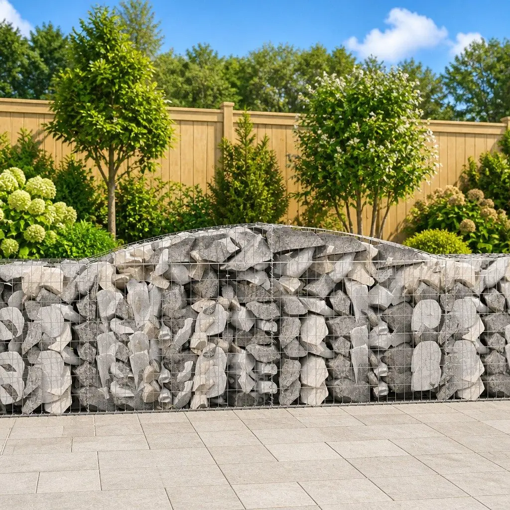 Gabion Baskets Galvanised Iron 3 pcs Arched Garden Barrier Silver 400 x 50 x 80/100 cm