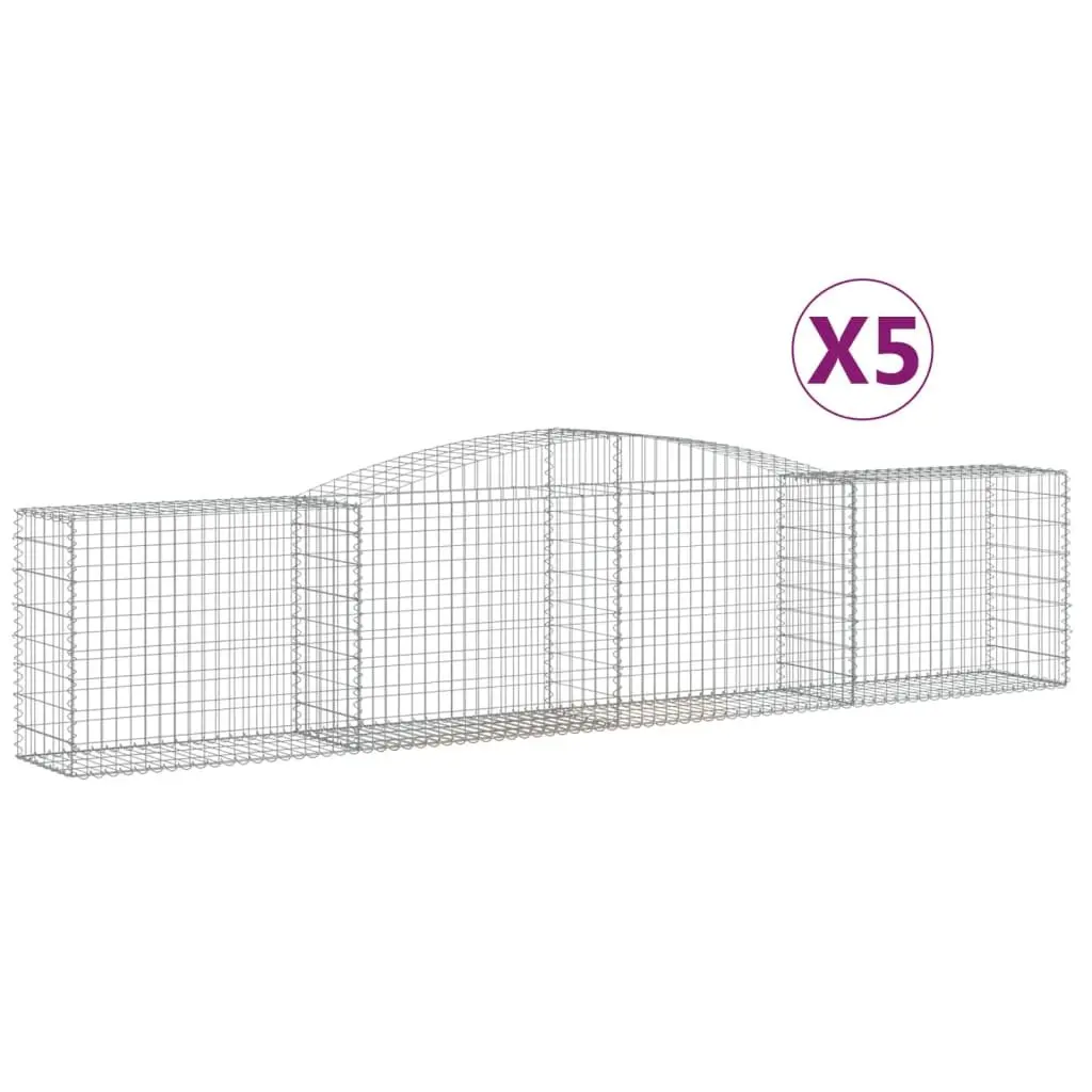 Gabion Baskets Galvanised Iron Wire 400x50x80/100 cm Silver 5 Piece Garden Retaining Wall Barrier