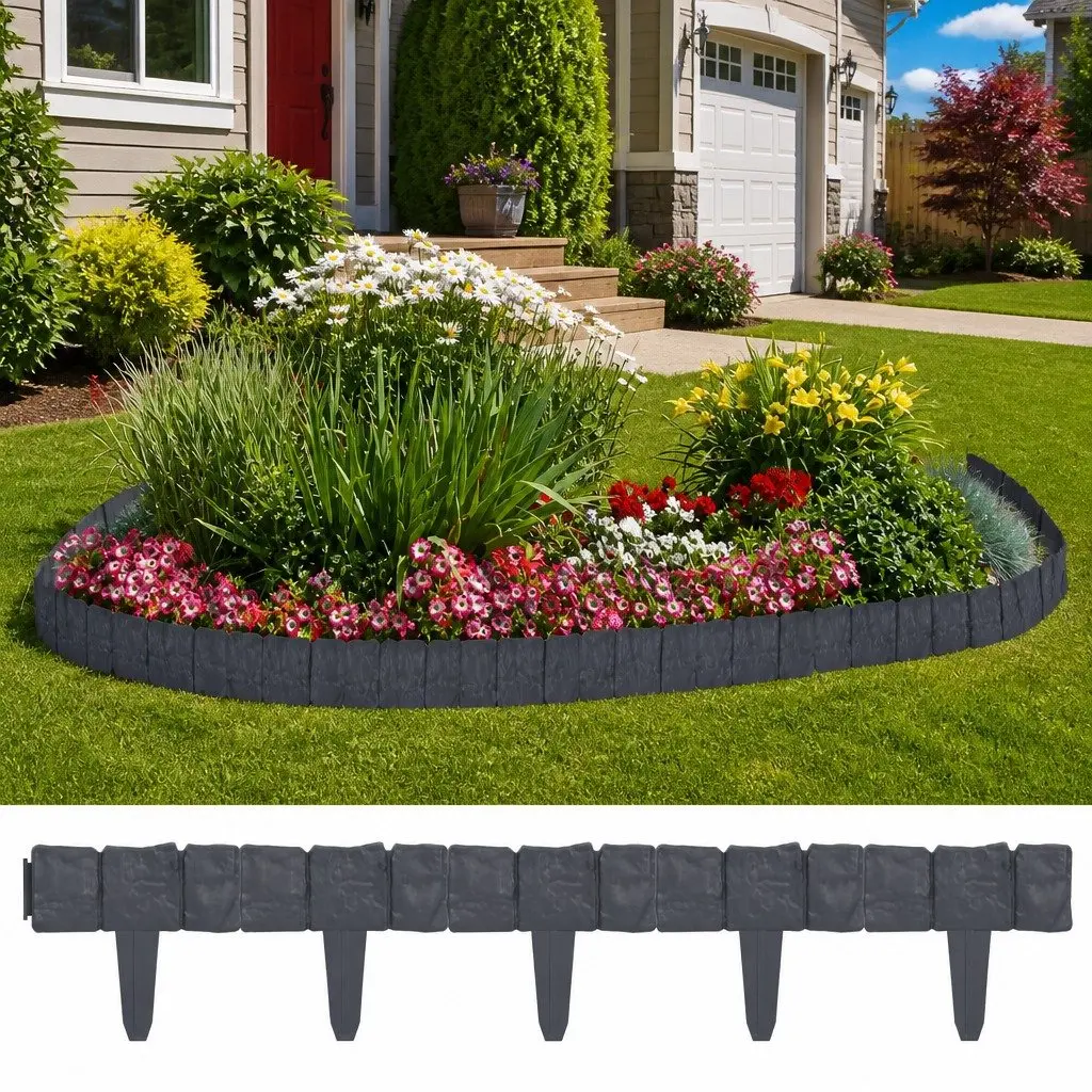 41-Piece Stone Look Plastic Lawn Edging 10m