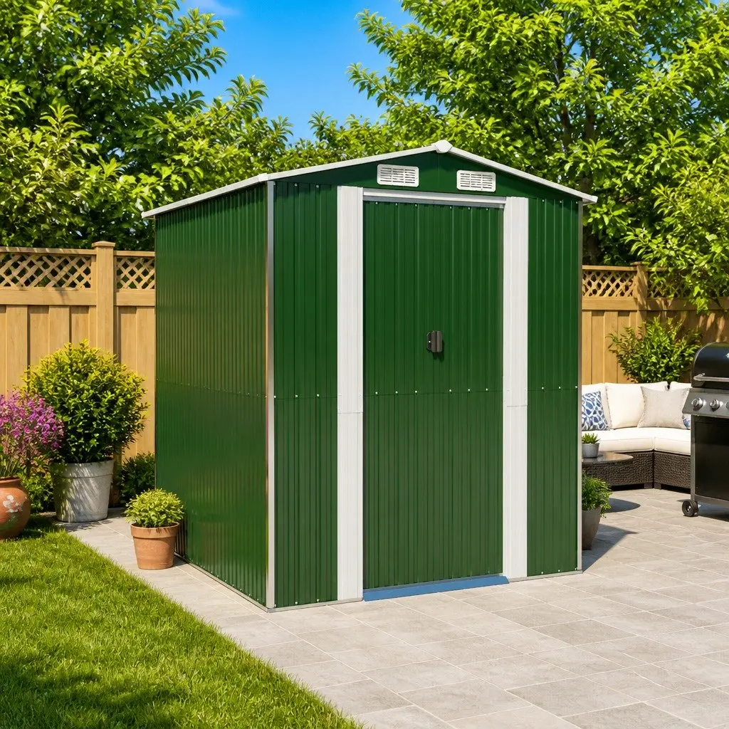 Garden Shed Galvanised Steel Green Outdoor Storage Tool House 192 x 191 x 223 cm