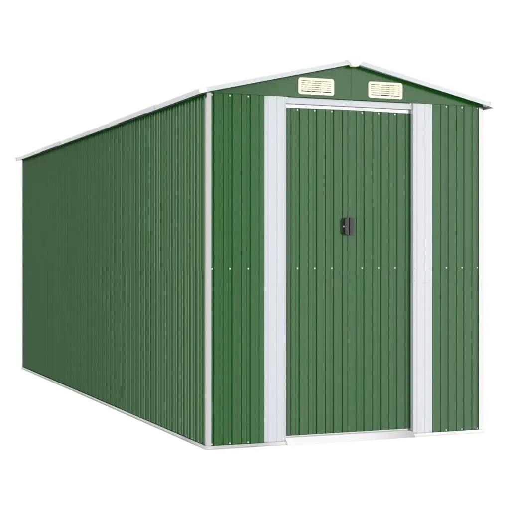 Garden Shed Galvanised Steel 192x523x223cm Green Outdoor Storage Tool House Double Sliding Doors Ventilation