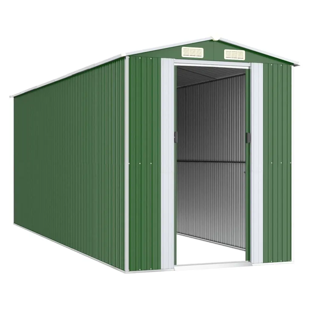 Garden Shed Galvanised Steel 192x523x223cm Green Outdoor Storage Tool House Double Sliding Doors Ventilation