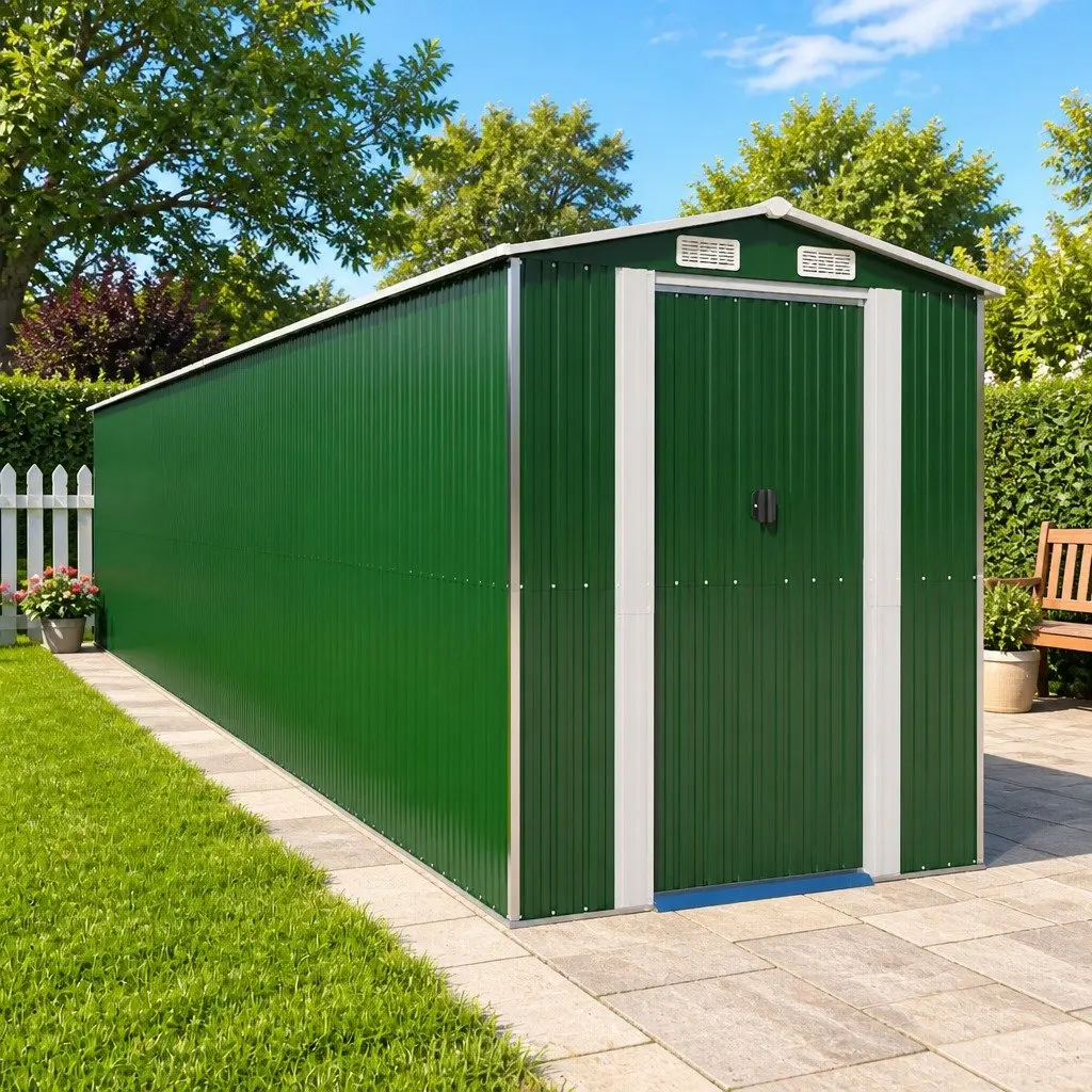 Green Garden Shed with Double Doors for Storage