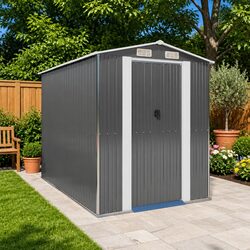 Light Grey Galvanised Steel Garden Storage Shed