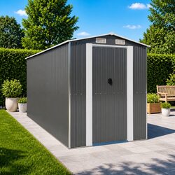 Sturdy Grey Galvanised Steel Garden Shed 192x440x223cm
