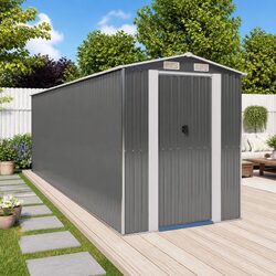 Sturdy Grey Galvanised Steel Garden Shed for Storage