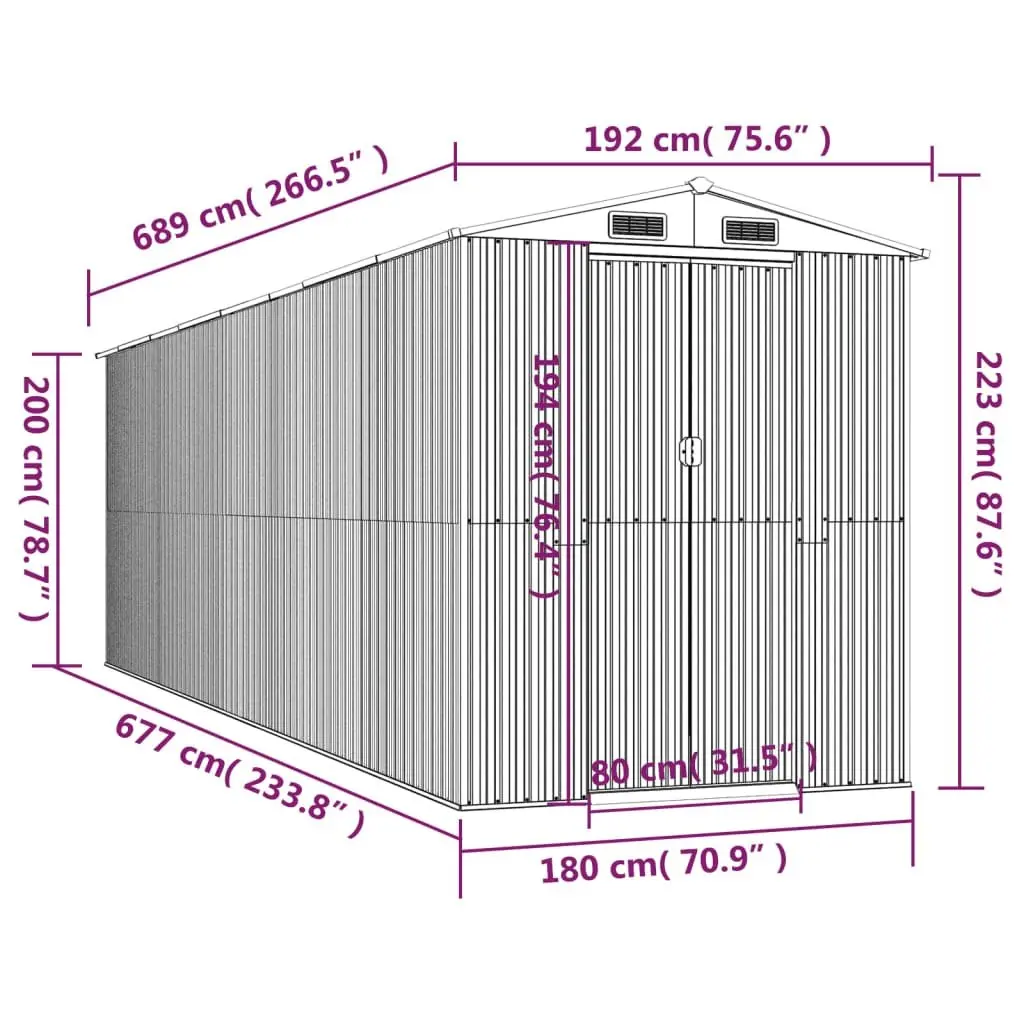 Galvanised Steel Garden Shed for Outdoor Tool Storage