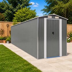 Light Grey Galvanised Steel Garden Shed for Outdoor Tools
