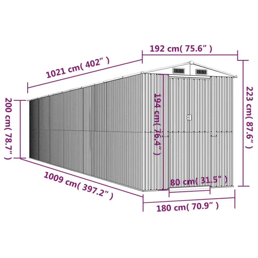 Light Grey Galvanised Steel Garden Shed for Tools