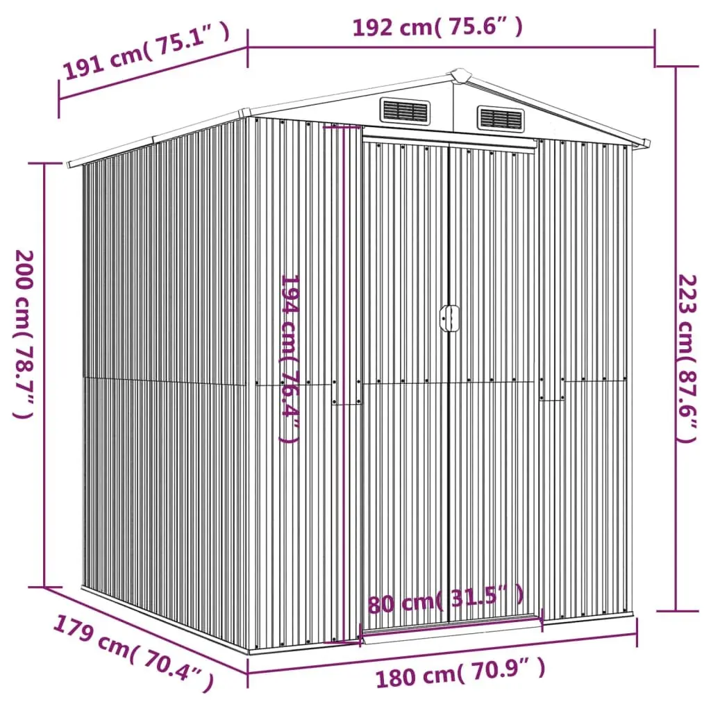 Garden Shed Galvanised Steel 192 x 191 x 223 cm Anthracite