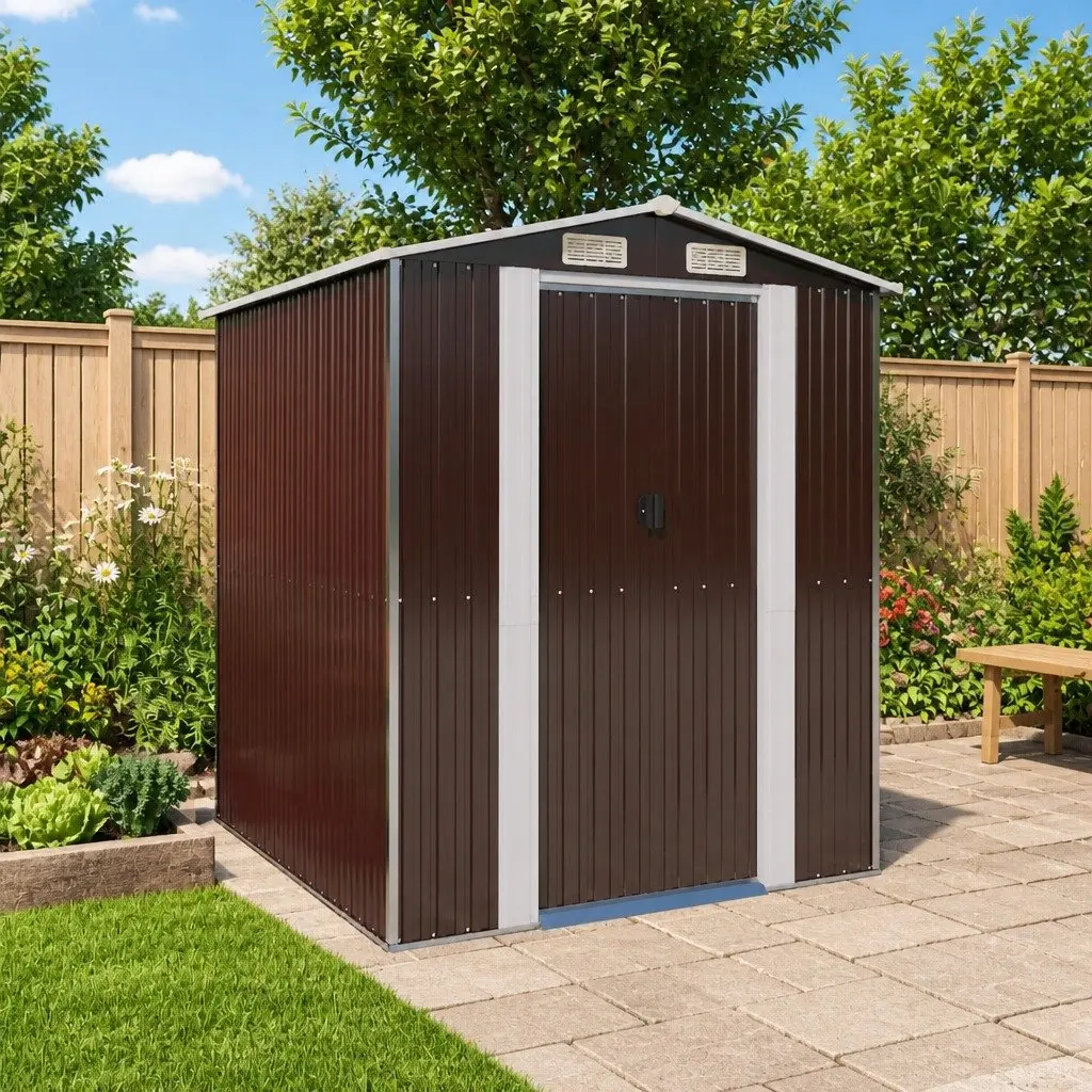 Garden Shed Galvanised Steel 192x191x223 cm Dark Brown