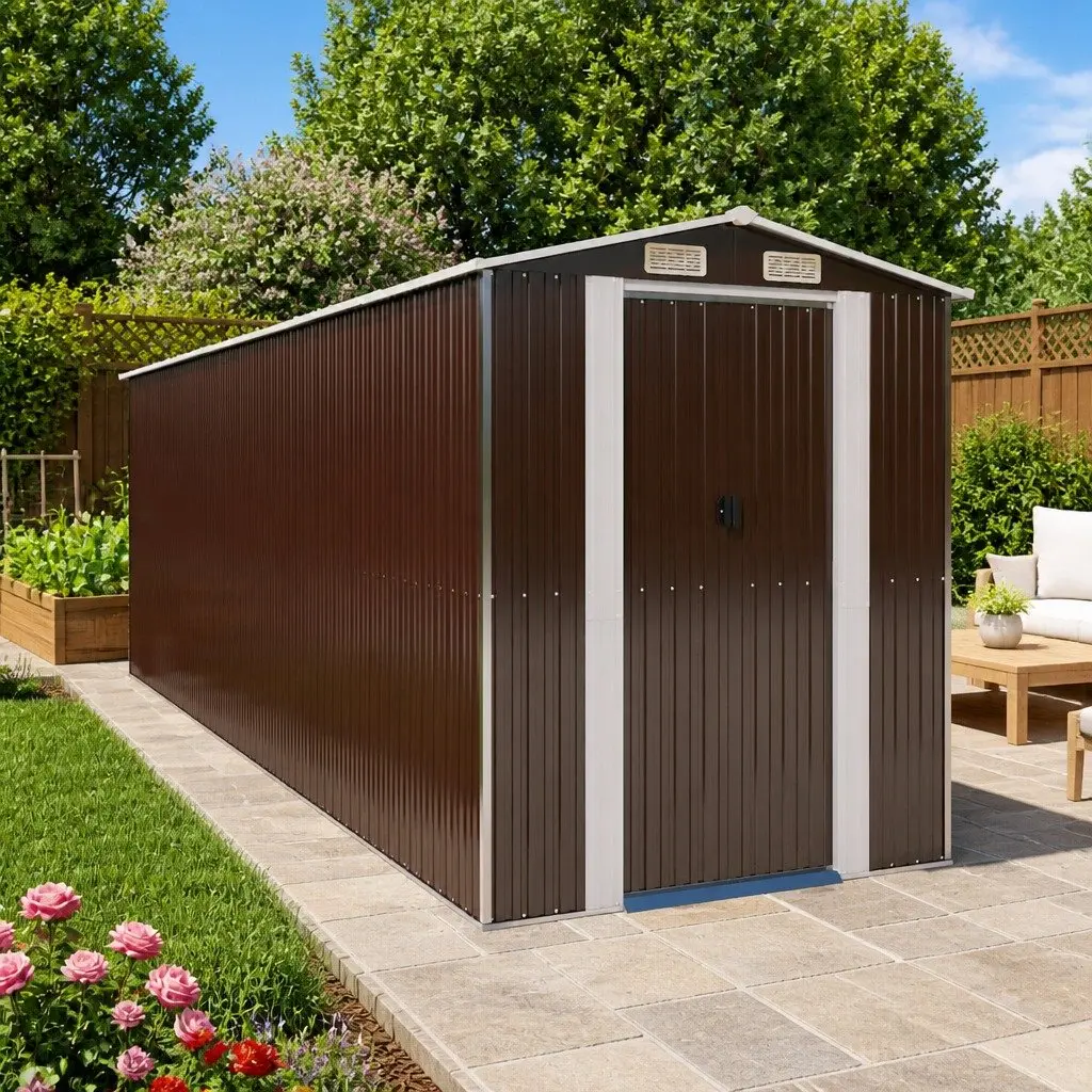 Garden Shed Galvanised Steel Dark Brown 192 x 606 x 223 cm