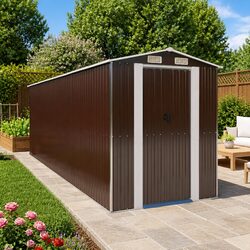 Dark Brown Galvanised Steel Garden Storage Shed