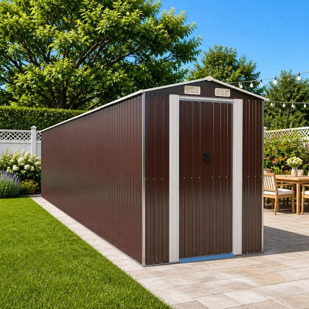 Garden Shed Galvanised Steel Dark Brown Spacious Outdoor Storage Tool House
