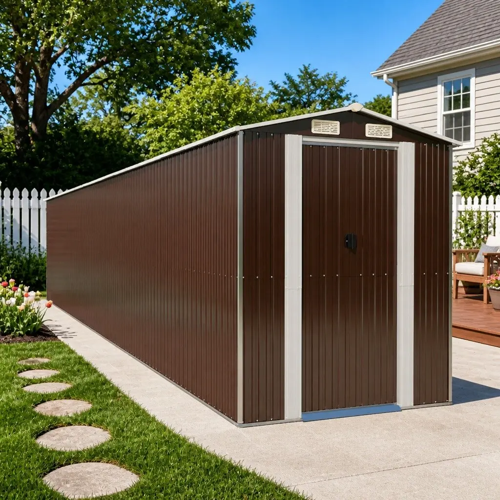 Garden Shed Galvanised Steel Dark Brown 192 x 102 x 223 cm