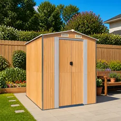 Durable Brown Outdoor Garden Shed with Double Doors