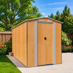 Light Brown Galvanised Steel Garden Storage Shed