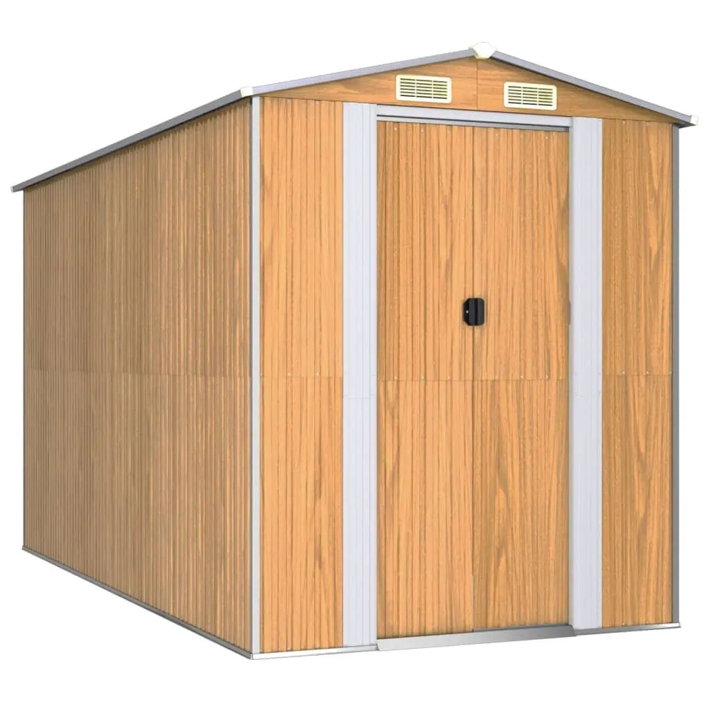 Garden Shed Galvanised Steel 192 x 357 x 223 cm Light Brown