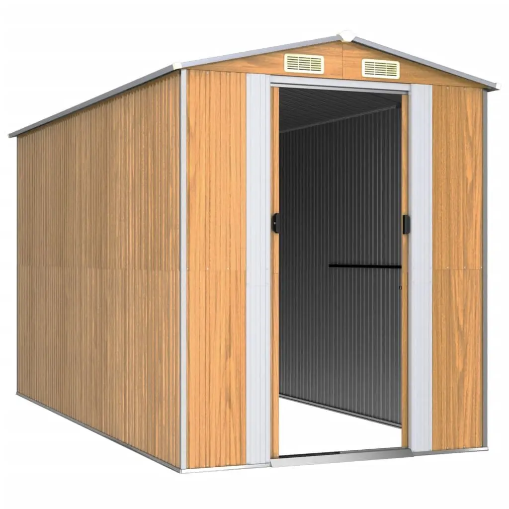 Garden Shed Galvanised Steel 192 x 357 x 223 cm Light Brown