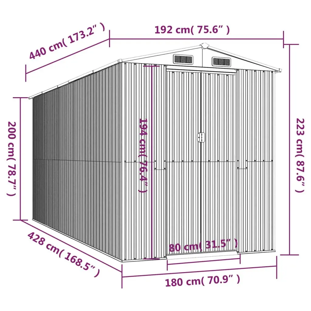 Garden Shed Galvanised Steel 192x440x223cm Brown Outdoor Storage House