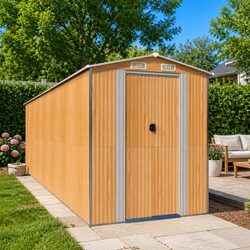 Light Brown Steel Garden Shed for Outdoor Storage
